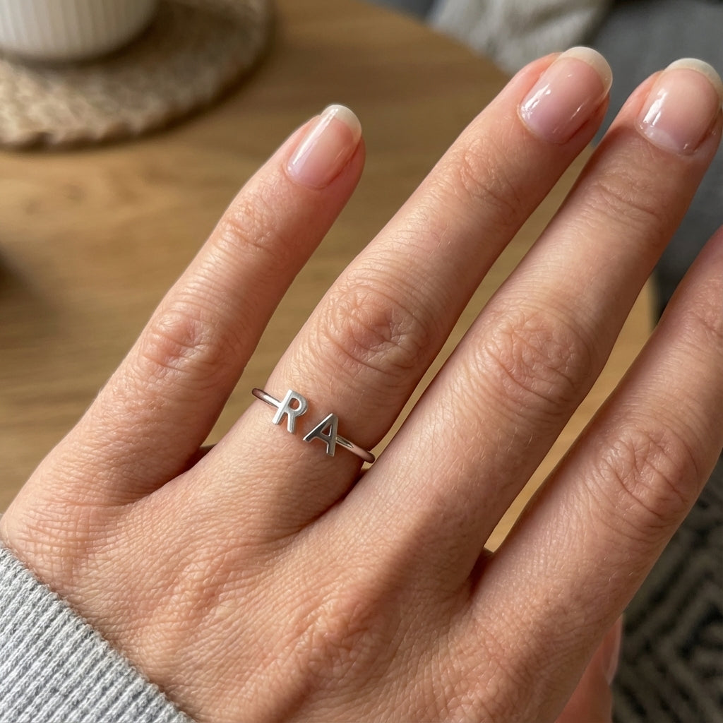 Anillo Ajustable con Inicial "Doble Monograma"