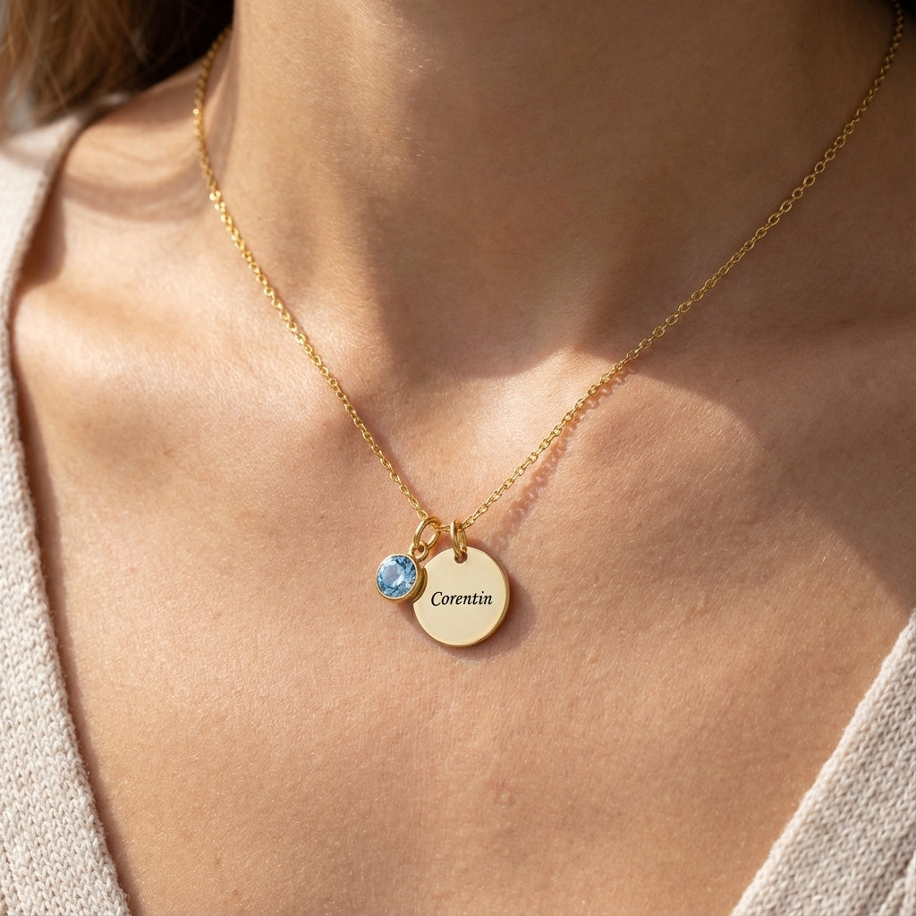 Collar grabado "Disco de piedra natal"