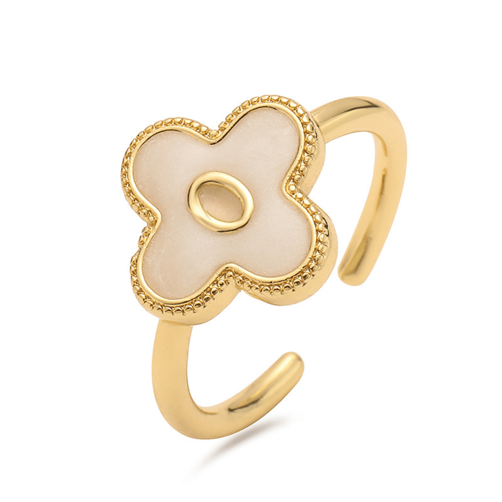 RICCARDI - BAGUE AJUSTABLE "Initial Charm Clover Ring" - Riccardi