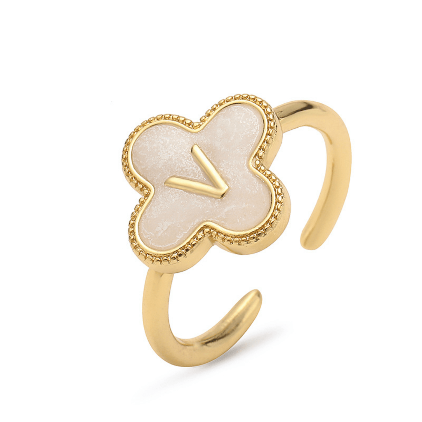 RICCARDI - BAGUE AJUSTABLE "Initial Charm Clover Ring" - Riccardi