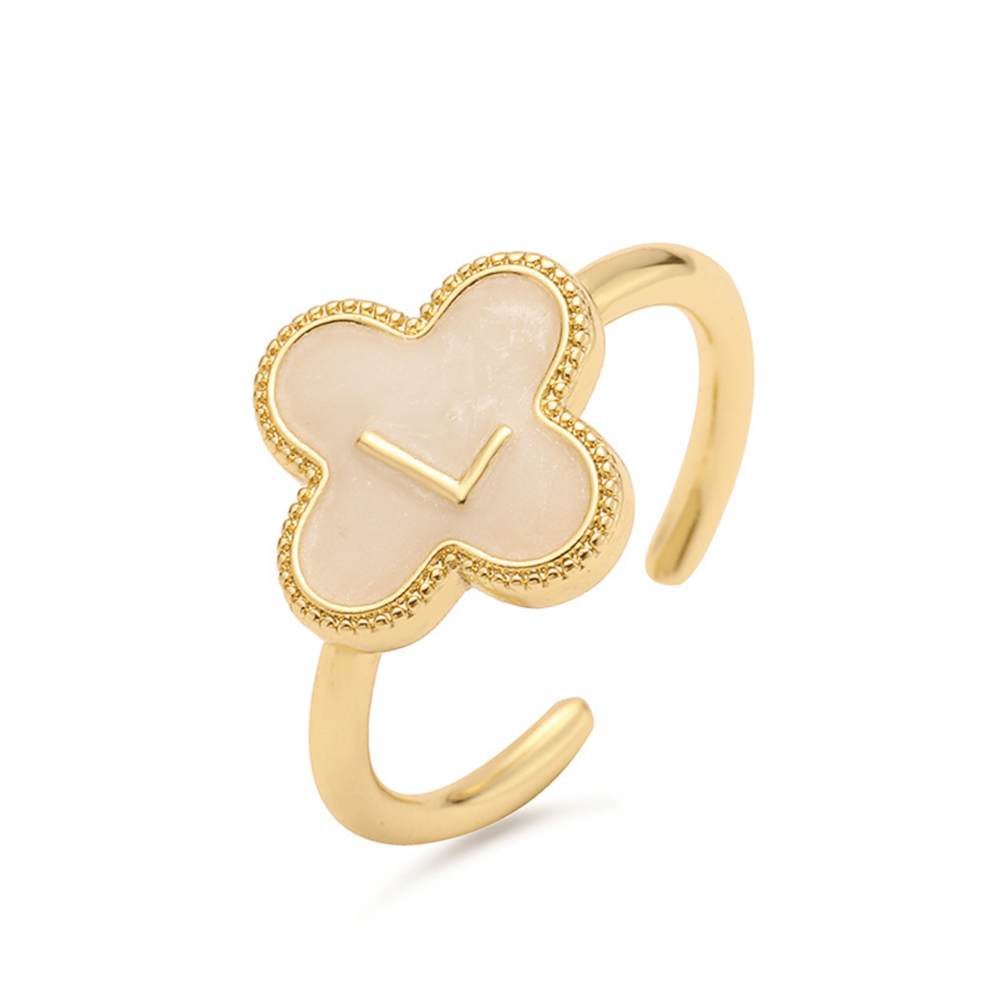 RICCARDI - BAGUE AJUSTABLE "Initial Charm Clover Ring" - Riccardi