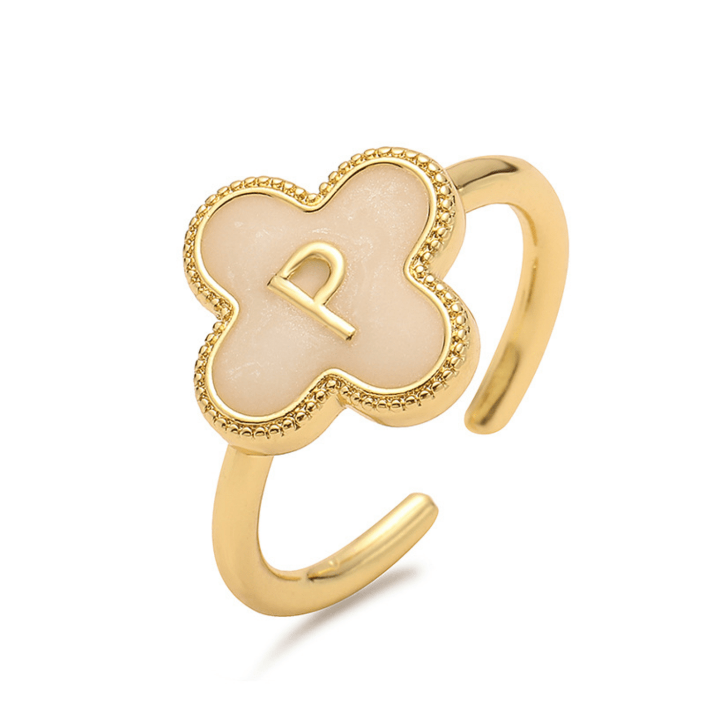 RICCARDI - BAGUE AJUSTABLE "Initial Charm Clover Ring" - Riccardi